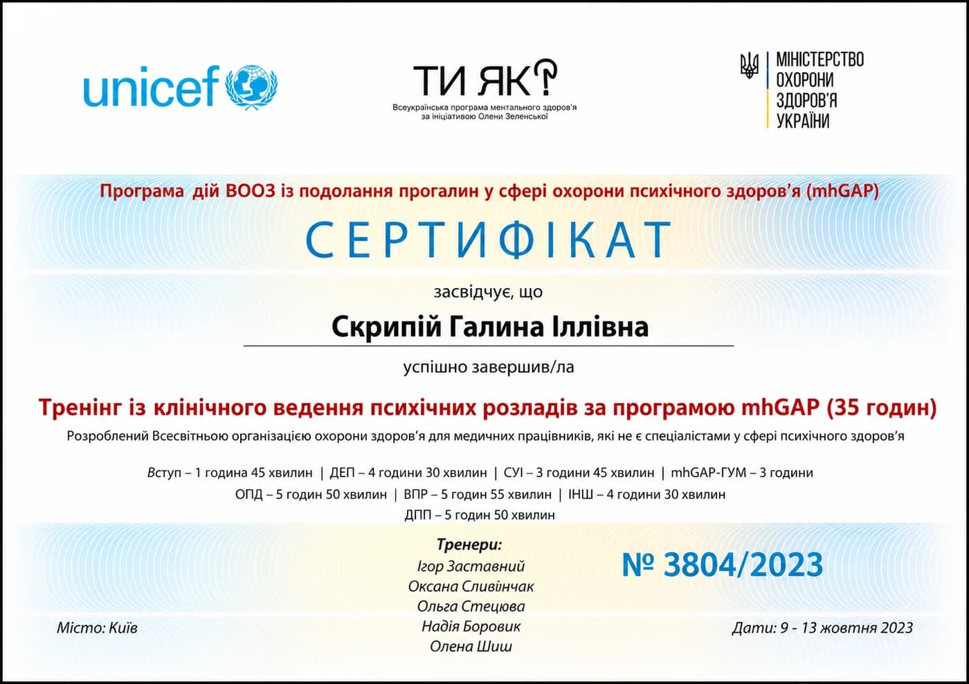 Сертифікат Галини Скрипій №5